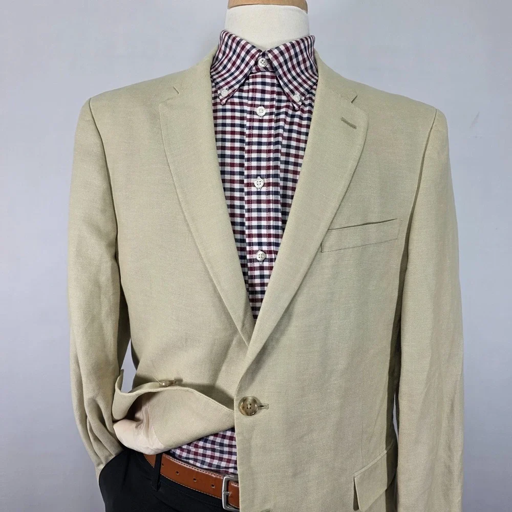 Tommy Hilfiger Men's Sport Coat Blazer Two Button Beige Linen Cotton‎ Blend 44L